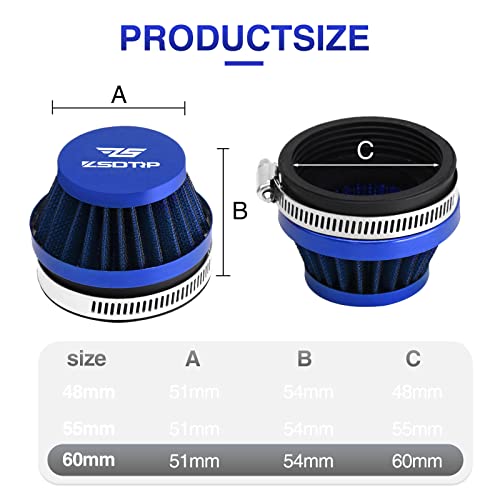 Image of 2PCS Motorcycle 60MM Air Intake Filter Universal Carburetor Air Filter Cleaner for Dirt Pit ATV SSR TTR Bike Breather Filter Fit for Many Different Carburetors (Blue 60MM)