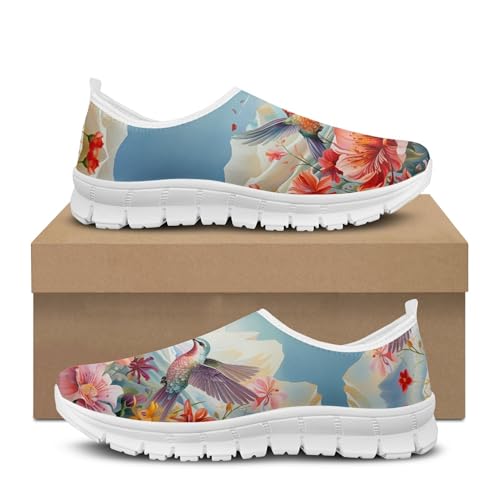 Image of Hummingbird Floral Print Lightweight Walking Shoes for Women Mesh Casual Sneakers Size 5-10.5