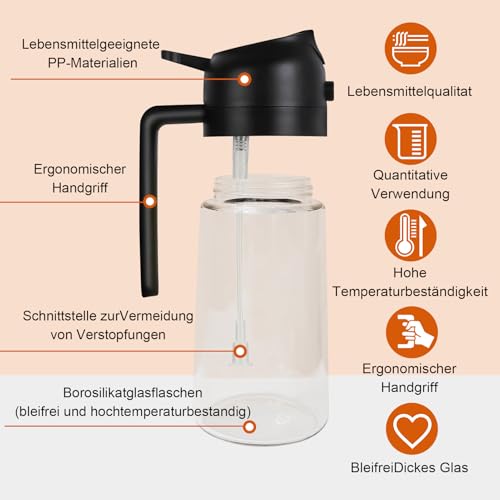 Dictien Opryskiwacz do oleju 2 w 1, spray do frytkownicy na gorące powietrze 470 ml, spray olejowy do frytkownicy powietrznej, dozownik oleju do butelek kuchennych do kuchni