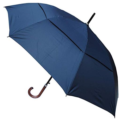 COLLAR AND CUFFS LONDON - TRÈS Robuste 95KPH - Poignée en Bois - Cadre Renforcé avec Fibre de Verre - Toile aérée, Vented Double Couche - Parapluie Canne - Ouverture Automatique - Bleu