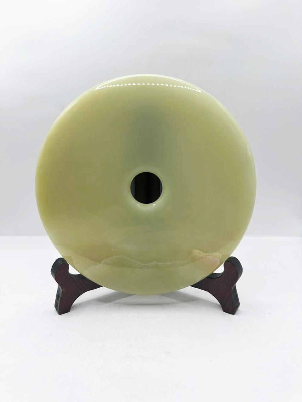 Green Onyx Marble Plate with Wooden Stand, Marble Tabletop Sculpture Collectible Decoration Gift for Home Office Decor (5.1 in)
