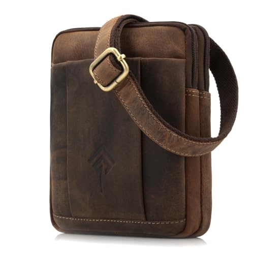 ekavale Umhängetasche Herren aus Leder - Stylische Schultertasche Herren Vintage - Messenger-Bag für Männer, für Alltag, Arbeit Robuste kleine Herrentasche (Wood)