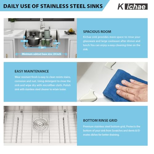 Image of Kichae 25 Drop In Kitchen Sink with Faucet Combo - Workstation Kitchen Sinks 25 x 22 Inch Workstation Sink Topmount Overmount Single Bowl Handmade Basin All Accessories Included
