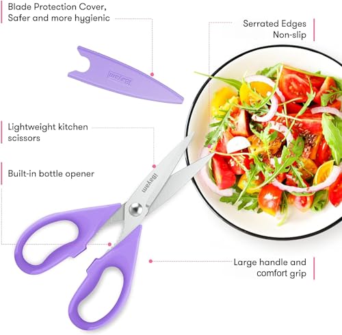 iBayam Kitchen Scissors, Purple Kitchen Utensils Accessories, All Purpose Heavy Duty Meat Scissors, Poultry Shears, Dishwasher Safe, Stainless Steel, 2-Pack, Pastel Pink, Soft Purple