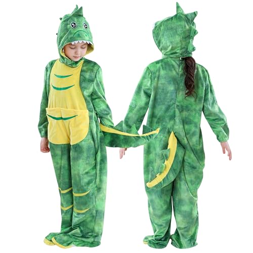 MICHLEY Adorable T REX Dinosaur Cosplay Costume for Kids 11-12Years Soft Breathable & Skin Friendly Halloween Birthday Party (green)