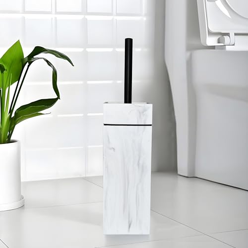 Image of Black Line Design Resin Toilet Bowl Holder and Brush Set, Stylish Bathroom Cleaning Tool with Durable Bristles, Compact and Functional