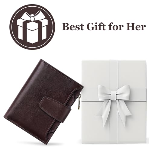 Image of Airkit Small Wallet Women RFID Blocking Genuine Leather Bifold Compact Card Holder Wallet for Women with Zipper Coin Pocket 4 ID Window