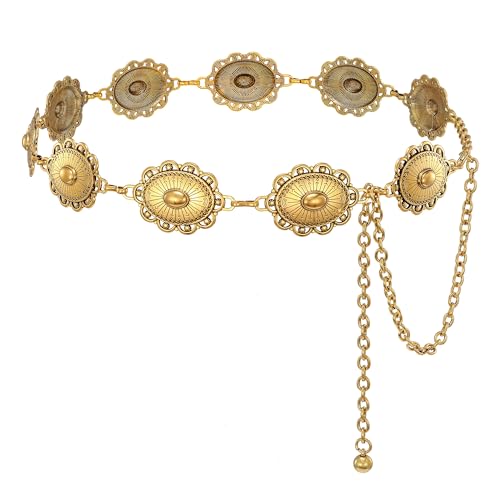 Image of LEACOOLKEY Western Concho Belt for Women Cowgirl Boho Waist Chain Belt for Dresses Jeans Pants