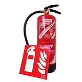 Válvula: Aluminio Extintor homologado 6 kg de polvo ABC profuego + Soporte de montaje + Señal. Fabricado en 2022. Eficacia 27A-183B-C. Para casa,coche,caravana,negocio,etc. En español.
