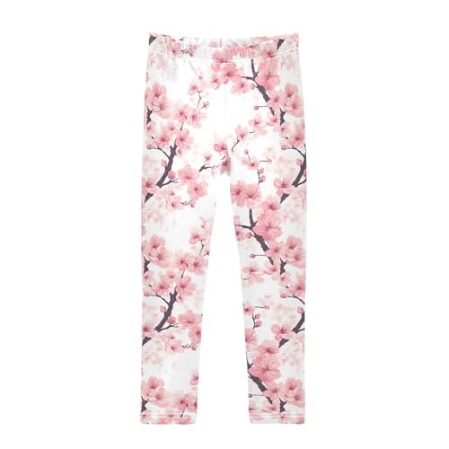 Girls Leggings Cherry Blossoms Tree Soft Toddler Leggings for Girls Kids Pants Size 4T-10T