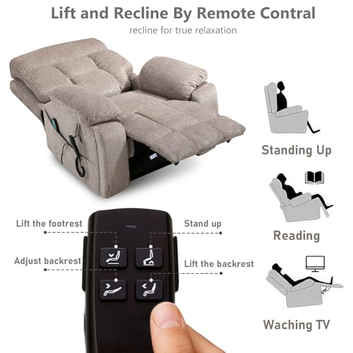Image of Oversized Power Lift Recliner for Big & Tall, 26 inch Wide Seat, Khaki