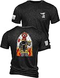 Nine Line Support Your Firefighters Stained Glass Unisex T-Shirt - Patriotic American Flag Dropline Logo On Sleeve (US, Alpha, X-Large, Regular, Regular, Charcoal Black)
