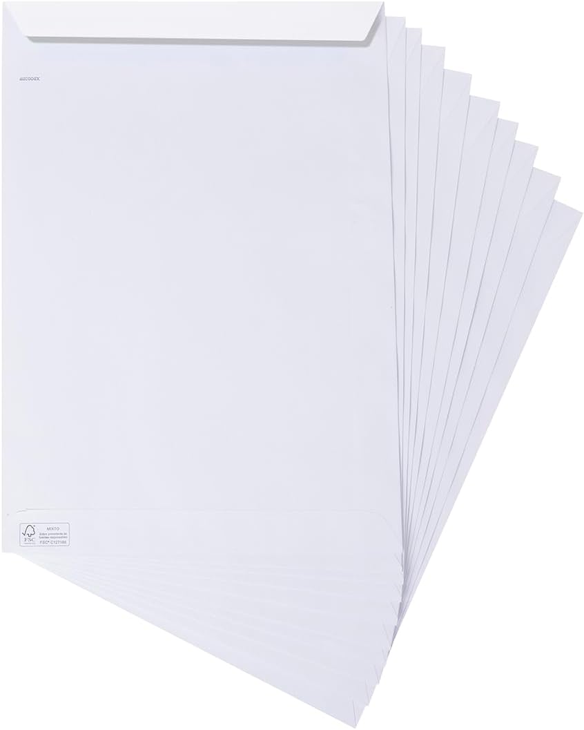 Unipapel White Paper Envelopes 100 g | 229 x 324 mm | Pack of 50 | Bag Type | Autodesk Silicone Self-Adhesive Strip | Top Opening | FSC | Perfect for A4 Documents without Folds