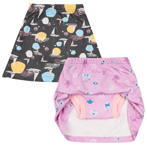 Image of MooMoo Baby Girls Potty Training Underwear 2 Packs Cotton Diaper Skirt for Potty Training Absorbent