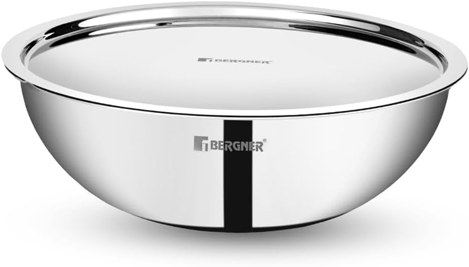 TriPro Triply Stainless Steel Cook and Serve Tasla/Tasra with Stainless Steel Lid, 20cm (2L), Consumes Less Oil, Healthy Cooking, Even Htat Distribution - Induction and Gas Stove Ready