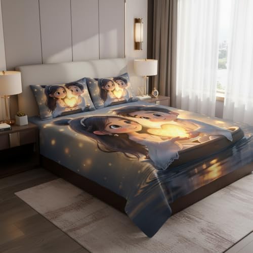 Image of Decor Well 7d Bedsheet for Double Bed King Size with 2 Pillow Covers, Polycotton 220 TC Super Soft & Breathable, Wrinkle Free New Yellow Heart Printed Bedsheet Set (90x100 Inch)