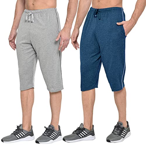 Image of Men's Regular Fit Cotton Three by Fourth, 3 /4th, Man Capri, Capris, Three Quarter, Capri for Men, Printed, Sports Running, Three Quarte, Casual Lounge Short, Nightwear Sleep Shorts, Pack of 2