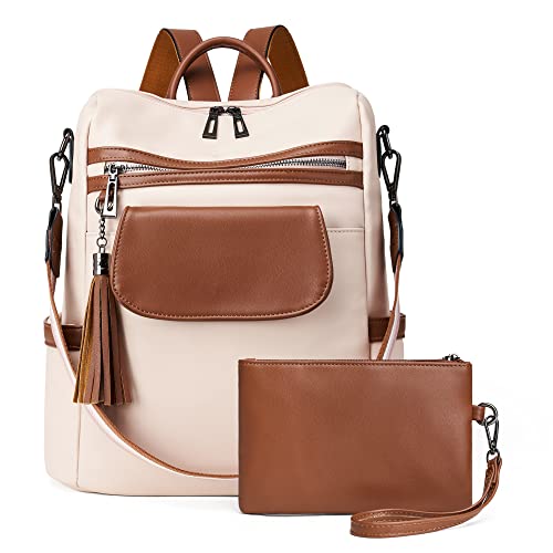 Image of OPAGE Leather Backpack Purse for Women Fashion Designer Ladies Shoulder Bags Travel Backpack With Wristlet