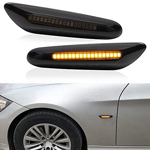 Qnbes 2PCS Smoke LED Side Marker Light Turn Signal Lamp Lens Fit for BMW E46 E90 E91 E92 E93 X3 E83 X1 E84 E81 E82 E87 E88 Smoke Dynamic Flowing Sequential