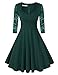 Produktbild KOJOOIN Damen 50er Vintage Kleid Retro/Cocktailkleid/Abendkleid/Ballkleid Rockabilly V-Ausschnitt Kleid Knielang Langarm Dunkelgrün XXL