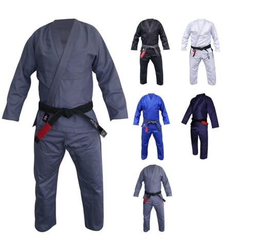 Your Jiu Jitsu Gear Brazilian Jiu Jitsu Gi Uniform Set | Premium Quality BJJ 450 GSM Pearl Weave Fabric | Grey/A2 | Free White Belt | Competition & Training | 100% Cotton|
