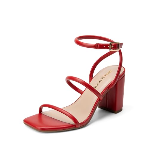 Image of DREAM PAIRS Women Heels Chunky Square Open Toe Strappy Ankle Strap Block High Heeled Sandals for Dressy Wedding Comfortable Shoes