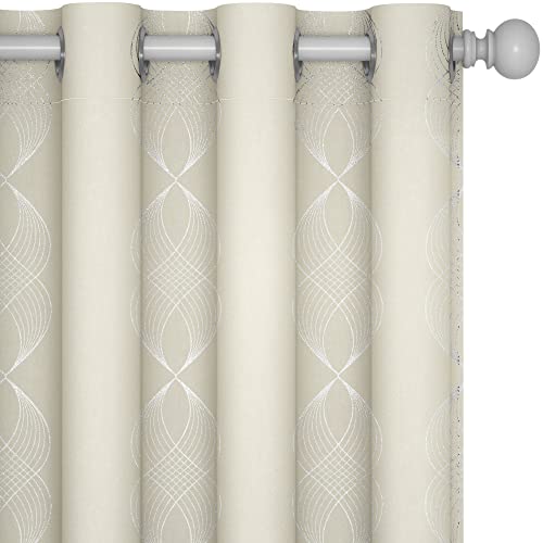 Deconovo Blackout Curtains for Bedroom and Living Room, 95 Inch Long Energy Saving Curtains, Heat Blocking Panels, Silver Wave Line Pattern 52 x 95 Inch, Light Beige, 2 Panels Deconovo Blackout Curtains for Bedroom and Living Room, 95 Inch Long Energy Saving Curtains, Heat Blocking Panels, Silver Wave Line Pattern 52 x 95 Inch, Light Beige, 2 Panels