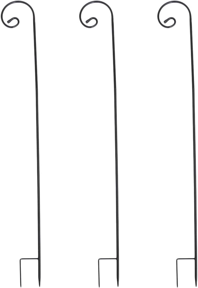 3pcs Black Iron Shepherd’s Hooks Garden Inserted Hooks with 1cm Diameter, 120cm Height for Outdoor Yard Hanging Lanterns, Bird Feeders, and Flagpole Support