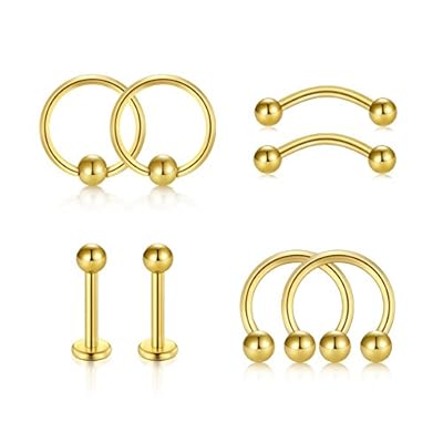 VF VFUN 16G Piercing Oreja Tragus Piercing Nariz Labio Ceja Ombligo Anillo Curvados Piercing Helix Cartilago Acero Inoxidable 8 Piezas Oro | Ya disponible en tu tienda friki favorita! En mundofriki.es!