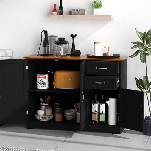 COSTWAY-Buffet-Cabinet-with-Storage-Farmhouse-Sideboard-Storage-Cabinet-with-3-Doors-2-Drawers-Adjustable-Shelf-Console-Table-Coffee-Bar-Credenza-Cabinet-for-Kitchen-Cupboard-Dining-Room-Black COSTWAY Buffet Cabinet with Storage Farmhouse Sideboard Storage Cabinet with 3 Doors 2 Drawers Adjustable Shelf Console Table Coffee Bar Credenza Cabinet for Kitchen Cupboard Dining Room Black