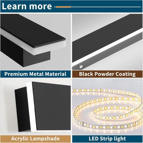 Image of 2 Pack 23.6inch Long Outdoor Led Wall Light, IP65 Waterproof Black Outside Porch Light, 6000K Cold White, 24W, Modern Exterior Wall Sconces Lighting for Garage, Patio, House, Garden