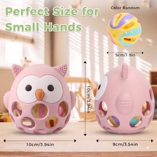 Image of PandaEar Rattle Teether for Babies 0-12 Months, Montessori Silicone Baby Teething Toy, BPA-Free Food Grade Freezer Safe Sensory Toy for Gum Relief & Motor Skills, Pink