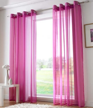 Plain Voile Curtain Panel, Ring Top Heading, Eyelet Voile Curtains, Sheer Voile Panels (59" x 54", Cerise)