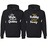 Hubby Dad King Wife Mom Queen His and Hers Matching Couples Hoodies Sweater Set, Black, Mens...