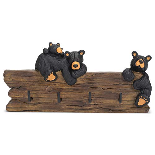 Black Bear Family 3.5 X 7.5 Hand-Cast Resin Figurine Key Holder #TOP1