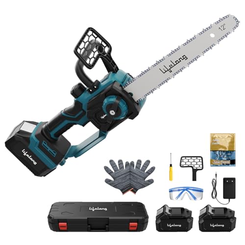 Image of Lifelong 21V Cordless Chainsaw Machine | Brushless Motor | 12 inch Guide Bar | 5000 RPM | 2 x 4.0Ah Batteries | Tree Cutter Tool | Wood Cutting Machine Home | Wood Cutter Tool Machine | Gardening DIY Use