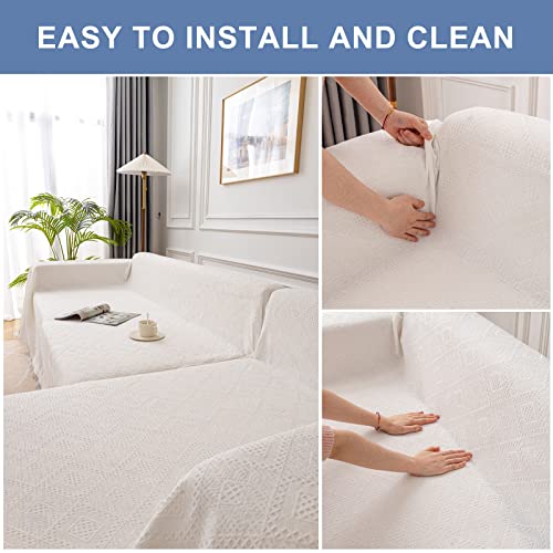 Sectional Couch Covers Set, 2 Pc L Shaped Sofa Covers For Sectional Sofa Set, Soft Jacquard Fabric Slipcover With Decorative Geometric Weave Guards Against Pet Hair, Stains, Fading (White, Large) #TOP4