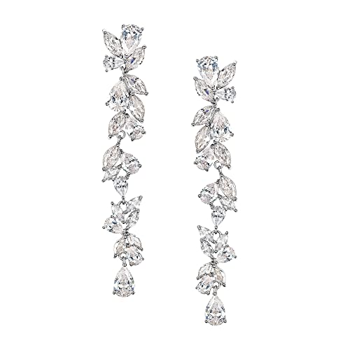 EVER FAITH Pendientes Mujer Circonio Cúbico en Forma de Marquesa Flor de Cristal de Araña Aretes Cuelgan para Novia Boda Claro Tono Plateado