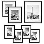 SONGMICS Picture Frames Set of 7 Pieces, One 11 x 14 Inches, Two 8 x 10 Inches, Four 6 x 8 Inches, with White Mat, Real Glass, for Multiple Photos, Black URPF37BK