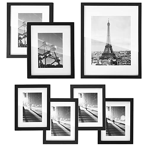 SONGMICS Picture Frames with 7 Mats, Set of 7 Collage Photo Frames, One 11x14, Two 8x10, Four 6x8 Frames, Hanging or Table Display, Christmas Gift, Black URPF37BK Black 11*14 + 8*10 2 pack +