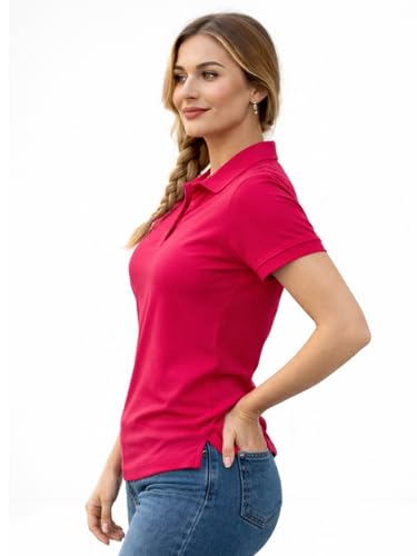 Image of Juneberry Women's Cotton Lycra Polo T- Shirt, Short Sleeve Casual Top, Soft, Lightweight, Stretchable & Stylish, Versatile Everyday Wear, Sizes S-2XL