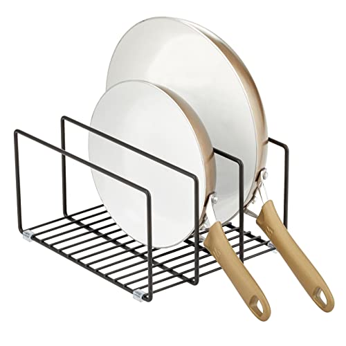mDesign Metal Pan Organizer for Kitchen Cabinet, Counter, Pantry Shelf - 3 Slots for Baking Sheets, Muffin Pans, Cutting Boards, Frying Pans - Pan Organizer and Storage - Concerto Collection - Black
