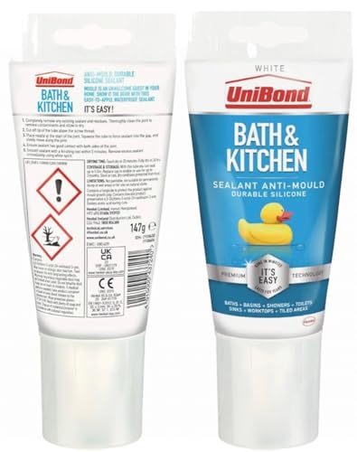 DECK INN ® Easy Apply White Sealant UniBond Bath & Kitchen Anti-Mould Sealant (White) Silicone for Kitchen and Bathroom 1 x 150 g Tube sealant