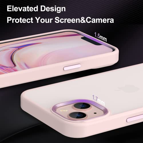 Shockproof Phone Case,Compatible for iPhone 13 Case, 4FT Military Drop Protection Translucent Matte Hard Back with Soft Edge Airbag Protective Phone Cases for iPhone 13 (Pink)