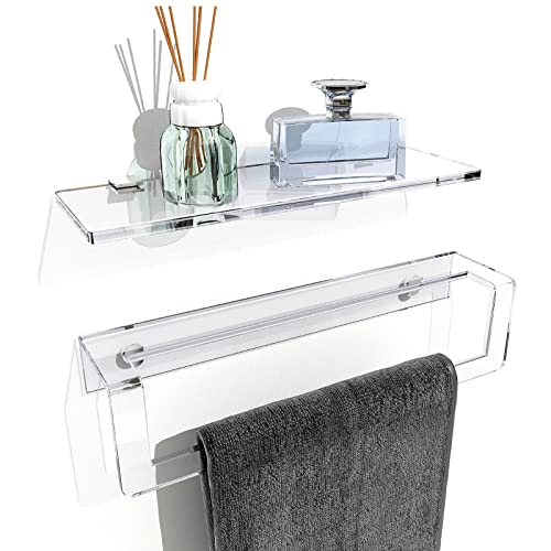 Rorkim Clear Acrylic Towel Racks Bathroom Wall Shelf With Towel Bar Wall Mounted,Thicken Clear Acrylic Bathroom Shelf Space Saving Utility Storage Bathroom Accessories #TOP28