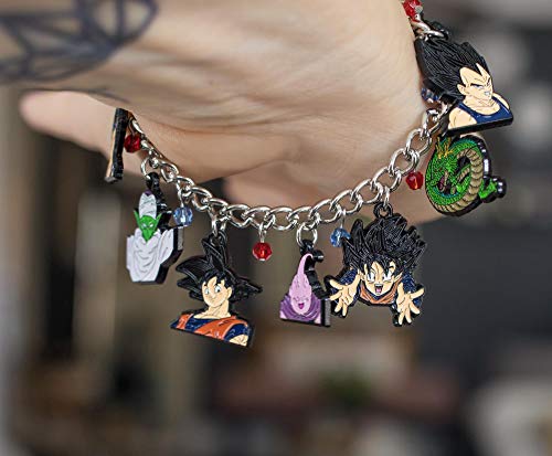 Toynk Dragon Ball Z Character 15-Mm Silver-Toned Charm Bracelet | Includes 8 Unique Enamel Pendant Charms | Goku, Vegeta, Piccolo, And More | Fashionable Anime Manga Wrist Jewelry Accessories #TOP4