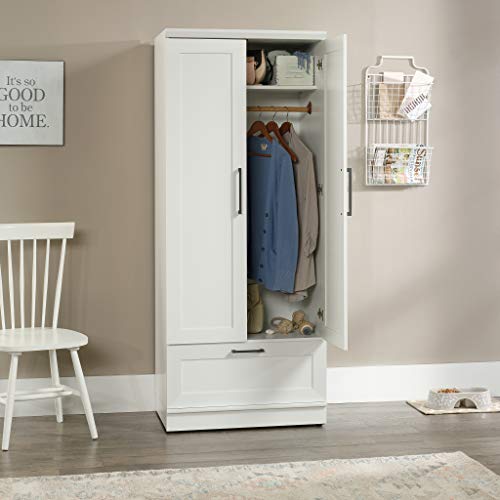 Image of Sauder HomePlus Wardrobe /Storage Cabinet, Spacious Hidden Storage, Wardrobe Armoire, 29.1x20.9x71.2 - Soft White Finish