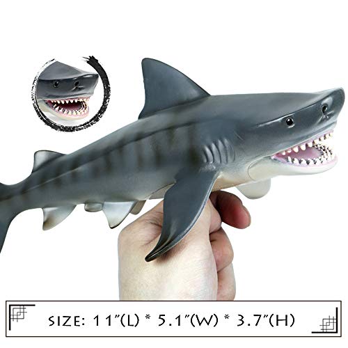 Eoivsh 11 Inch Large Tiger Shark Toy, Plastic Ocean Animal Figurine Realistic Sea Creature Figure Educational Toy Great For Bath Pool Toy, Cake Topper, Party Favor #TOP2