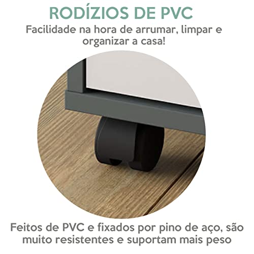 Gaveteiro Organizador com Rodinhas 3 Gavetas Cinza com Branco New Artany
