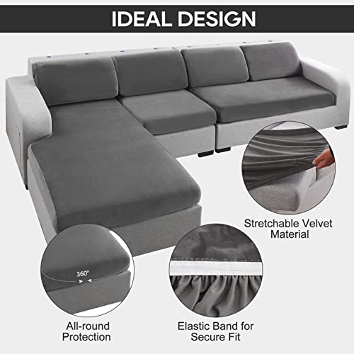 Necolorlife Velvet Sectional Sofa Cover Universal Couch Covers Thick Loveseat Couch Cushion Cover With Elastic Band For Large Double Seat Couch (1Pc 2-Seater Cushion Cover,Grey) #TOP1